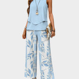 Vasaros Komplektas su Rankovių Mėgstiniu ir Platėjančiomis Kelnėmis su Raštais