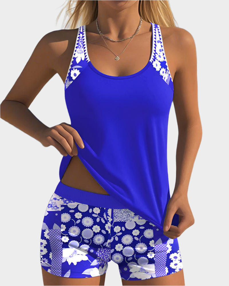 Patogus Dviejų Dalių Maudymosi Kostiumėlis su Gėlių Raštu