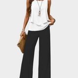 Vasaros Komplektas su Rankovių Mėgstiniu ir Platėjančiomis Kelnėmis su Raštais