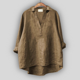 Balta lino palaidinė su V formos iškirpte