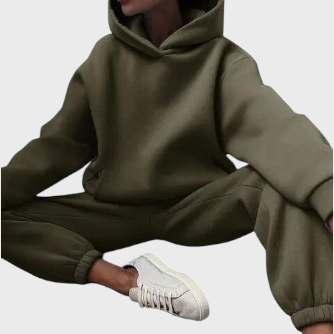 Tėkmė | Moteriškas komplektas su gobtuviu megztiniu ir treninginėmis kelnėmis