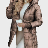 Sniegė | Ilgas ir šiltas dygsniuotas paltas su apgaubiančiu gobtuvu